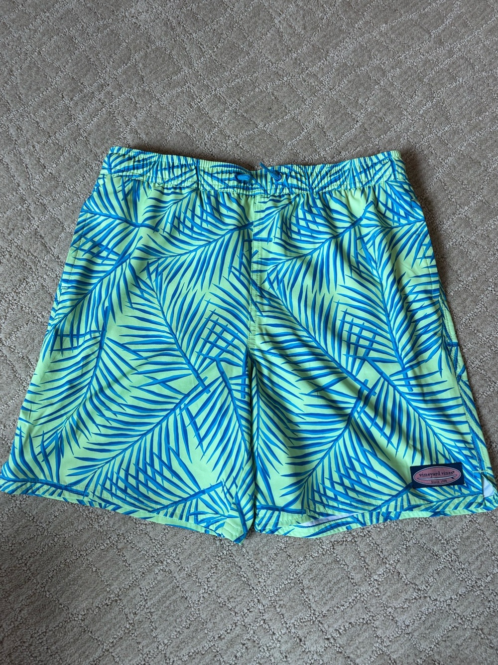 Mens Vinyard Vines Yellow & Blue Palm Print Swim Trunks